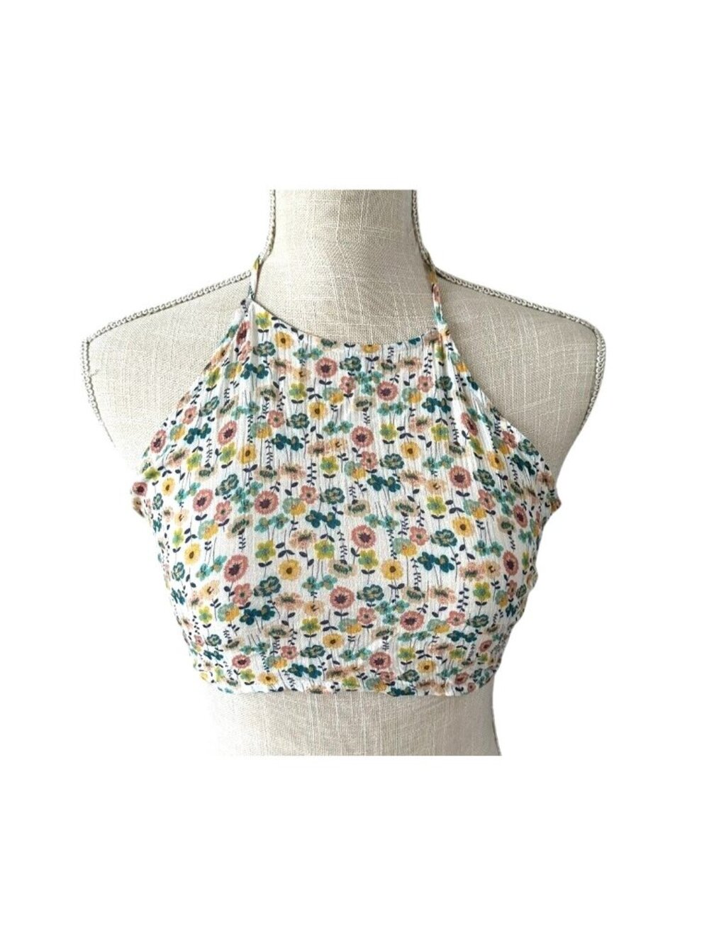 Chung Woo Floral Halter Crop Top With Adjustable Tie Back S